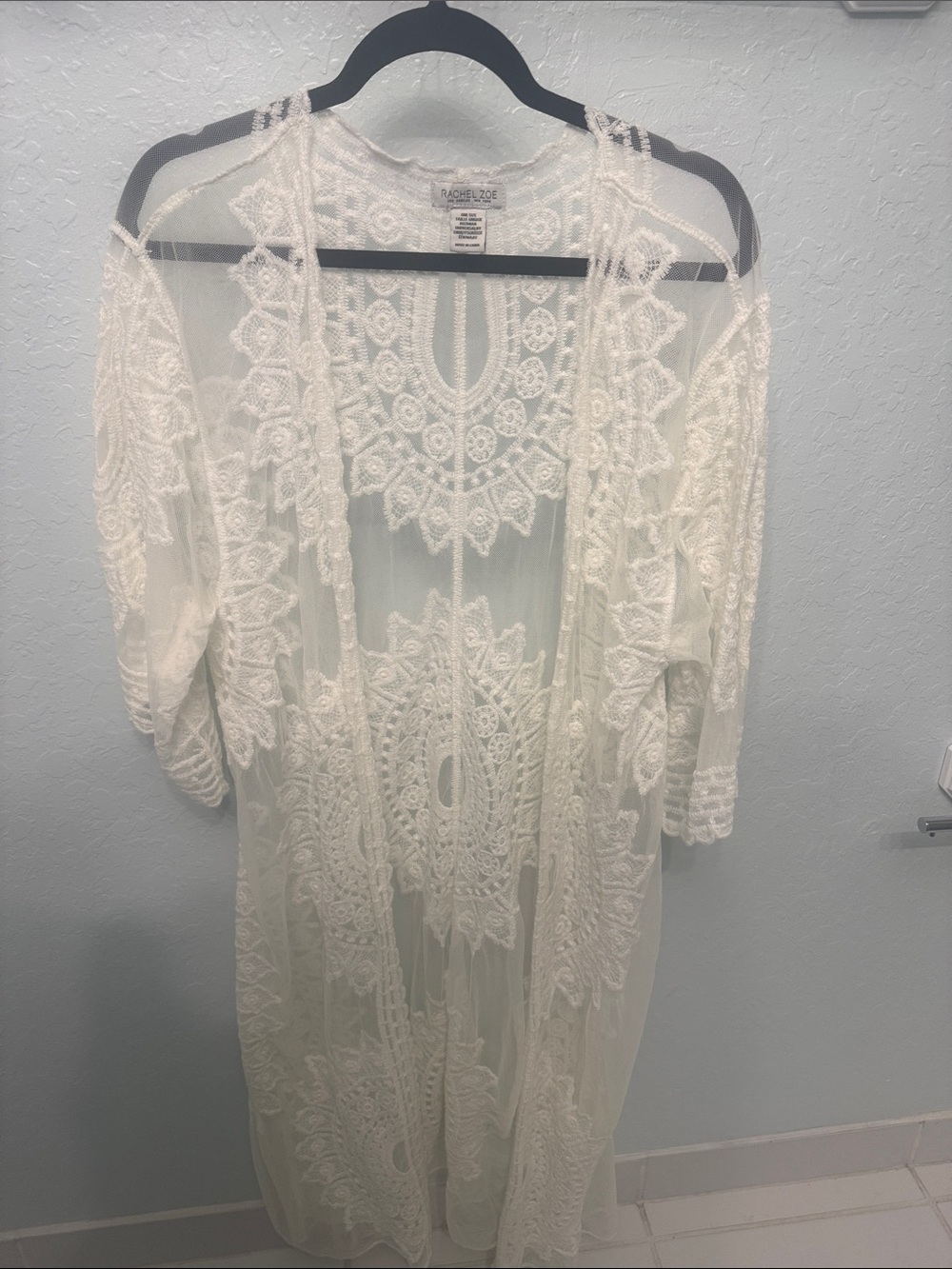 Rachel Zoe Ivory Sheer Lace Kimono Robe